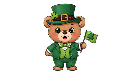 St patrick's day teddy bear isolated on transparent background