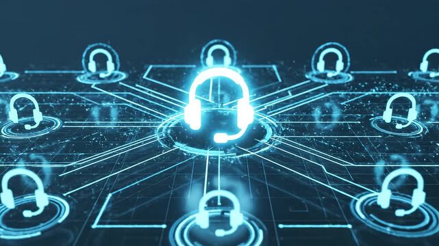 Blue glowing headset with network connections