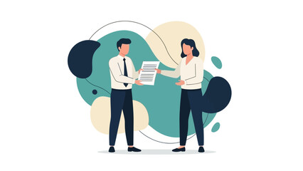 professional business presentation and partnership agreement between two colleagues in office