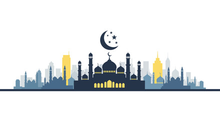 Ramadan Islamic City Skyline Vector on White Background