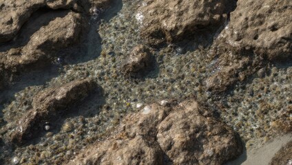 Rocky Seashore Landscape with Clear Water and Natural Textures.