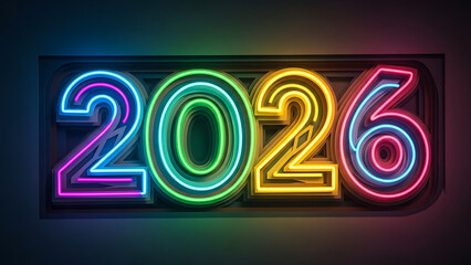 Neon sign 2026 colorful glowing numbers futuristic