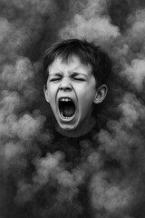 young boy with mental suffering, conceptual