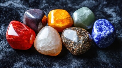 A vibrant collection of polished multicolored gemstones showcasing their natural beauty and smooth textures