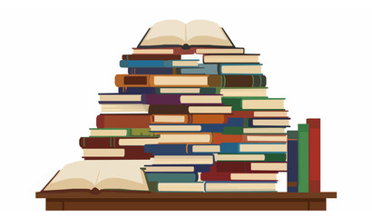Colorful Flat Vector Illustration of Large Book Piles for Reading and Study