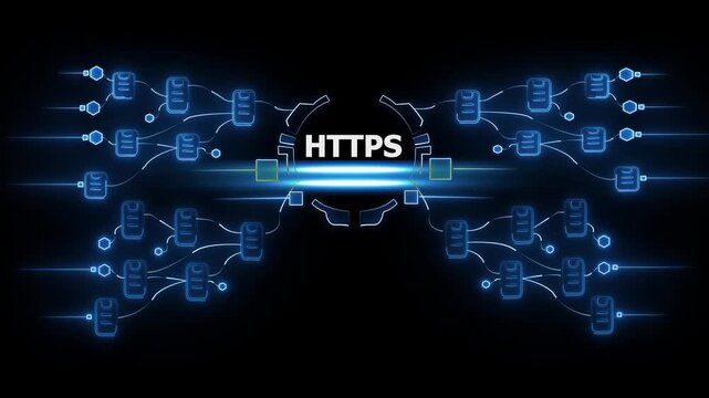 H T P S Secure Network Connection Digital with Glowing Blue Lines and Representing Secure Data Transfer and Cybersecurity