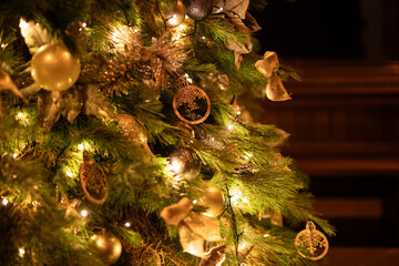 Warm Christmas Tree Lights Golden Decorations