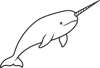 Obraz premium Cute Narwhal Line Art Illustration Isolated on White