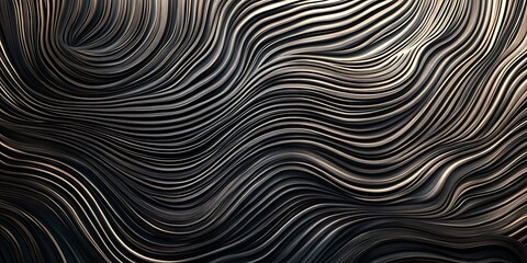 Fototapeta premium Abstract pattern of undulating black and silver lines creating a dynamic visual texture effect