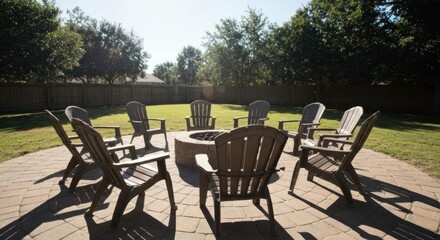 Outdoor patio with fire pit and chairs
