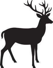 Obraz premium Isolated wild deer silhouette vector illustration of a cute mammal animal drawing in black art style on white background.