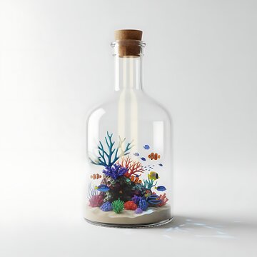 Fantasy Marine Aquarium Scene Inside a Glass Bottle