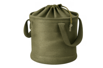 Olive green canvas utility bag with drawstring closure and carrying handles for storage and outdoor activities