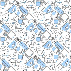 Cute Hand Drawn dog and Coffee Seamless Pattern