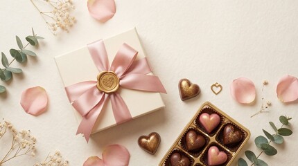 Luxury Valentine&rsquo;s Day background in navy with gift and copy space