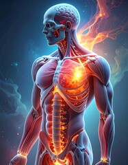 Human Anatomy with Glowing Energy Points Representing Pain or Vitality.