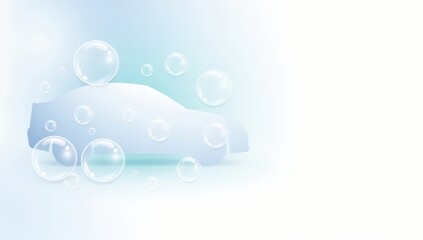 A silhouette of a car is depicted amidst floating bubbles against a light gradient background.