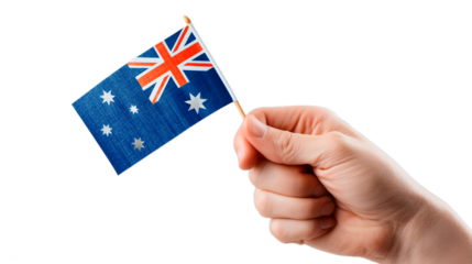 Person is holding a small waving Australian flag during a celebration or event