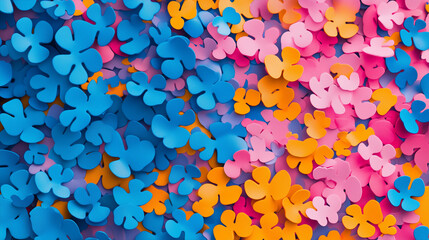 Colorful foam flowers in a vibrant arrangement with copy space