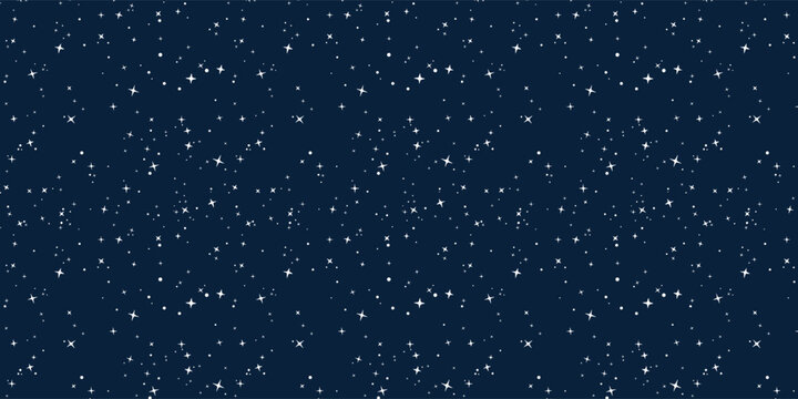 Space stars background, Cartoon starry illustration. Universe starry pattern with glowing stars and comets.Night sky constellations galaxy. Vector graphic.
