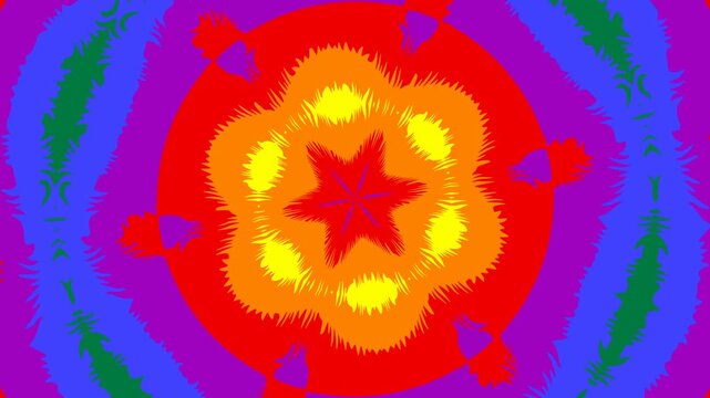Kaleidoscopic abstract background of rainbor hippie art. Seamless hypnotic psychedelic animation a geometric backdrop