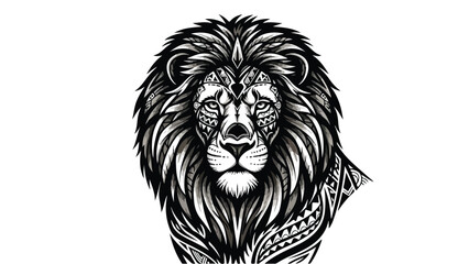Fototapeta premium Detailed ink sketch of a lion head front view