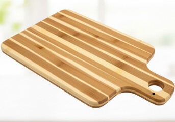 Wooden cutting board with stripes on a white surface