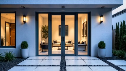 Light effect residential hall door view art scene illustration