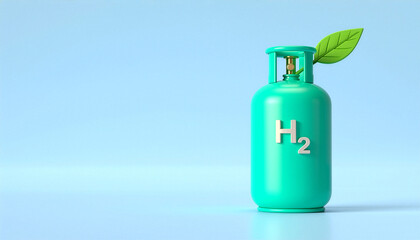 Clay style hydrogen energy background with copy space, 3D H2 gas tank for green fuel concept