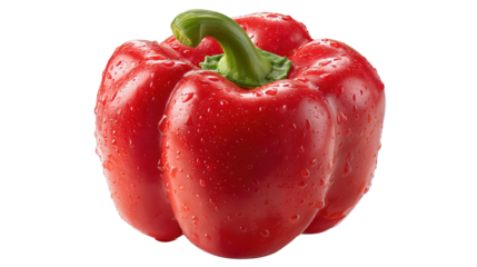 Fresh Red Sweet Bell Pepper Isolated on Transparent Background, Realistic Cutout PNG for Food Packaging and Healthy Dining Design.