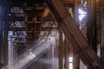 Derelict industrial hall with steel construction