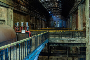 Large abandoned industrial hall interior