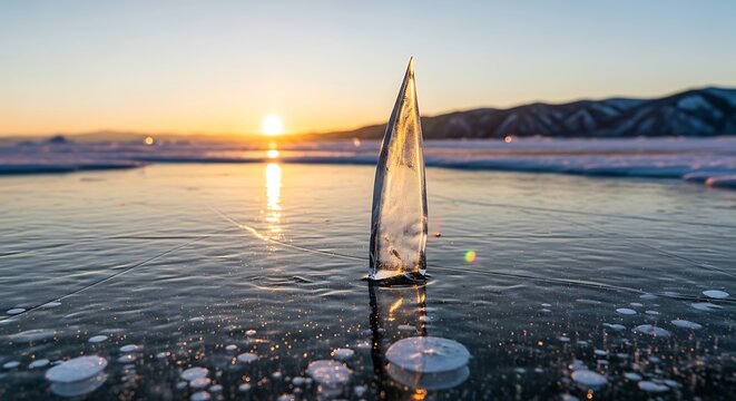 Ice Sailing at Sunset - A Frozen Lake Baikal Adventure.