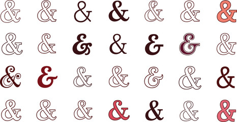Ampersand symbol collection, typography design, font style variations, graphic character set, typographic art, creative ampersand icons, red black  © Mst