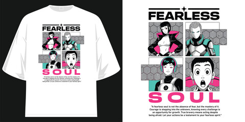 fearless soul anime art graphic tee streetwear character design with quote vector illustration artwork
