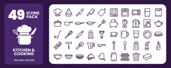 Kitchen and Cooking Vector Icons for Culinary Design Projects