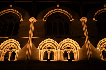 Gothic Arches Night Illumination Stone Building