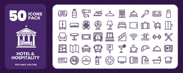 Hotel and Hospitality Services Icons for Travel Tourism Apps