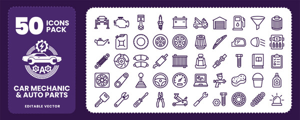 Car Mechanic and Auto Repair Icons for Automotive Service
