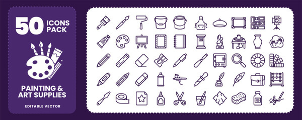 Painting and Art Supply Tools Icons for Creative Education
