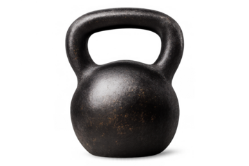Black cast iron kettlebell isolated on transparent background. Essential fitness tool for strength training, weightlifting, and home workouts