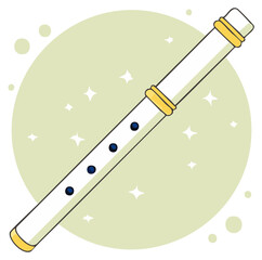 Cute vector art of a magical white flute with gold rings and sparkles