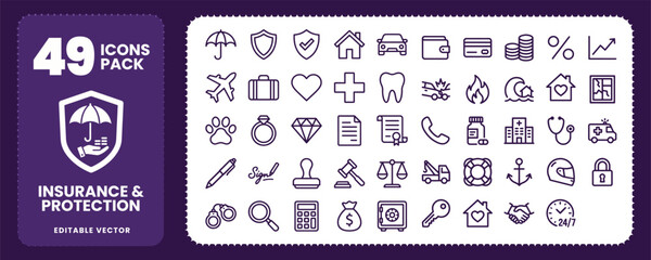 Insurance and Protection Shield Icons for Finance Security