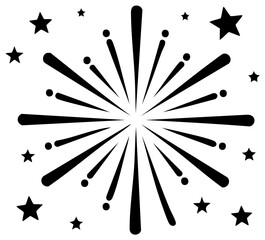 Firework burst and stars icon black and white vector illustration for celebration and holiday design