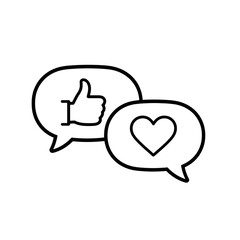 Obraz premium Speech bubbles with thumbs up and heart symbols