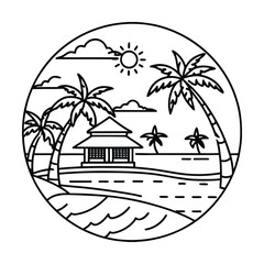 Pulau derawan indonesia beach travel line drawing illustration