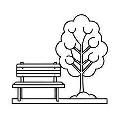 Single line park bench with tree outdoor scene illustration