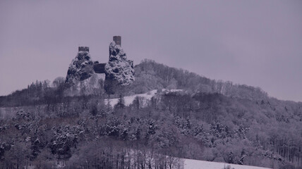 snow covered old castle