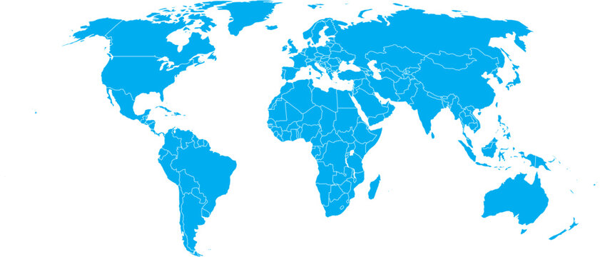 Blue World Map Silhouette Editable Vector.