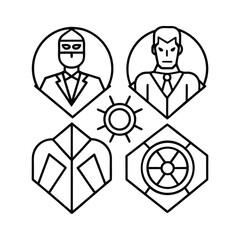Superhero business man pictogram icon set illustration